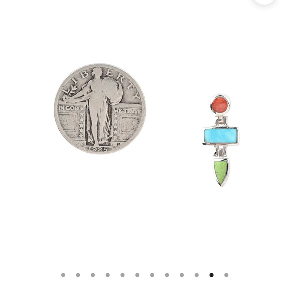 Peyote Bird Sterling Silver Earrings - Red and Blue - Picture 6 of 8